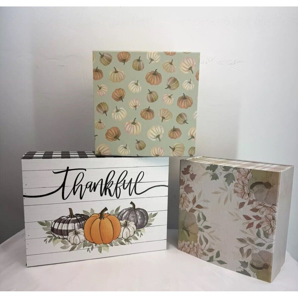 Bundle 3 NEW :FALL Decorative Gift Boxes Lidded Nested Box Sizes - Picture 1 of 16